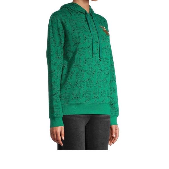 Star Wars the Mandalorian Baby Yoda Green Juniors Thin Swearshirt Hoodie - Picture 3 of 5